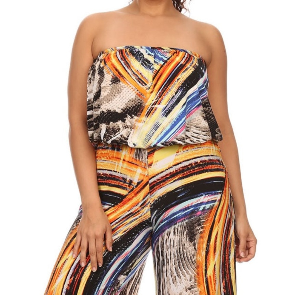 SALE !!! Plus Leopard Strapless Wide Leg Jumpsuit - Picture 4 of 6